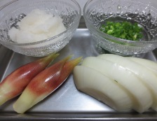 豚肉と玉ねぎのみょうが煮　材料野菜