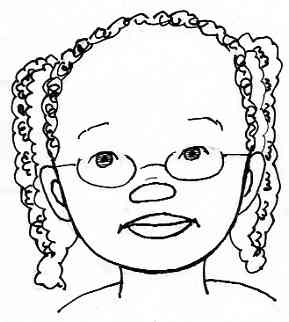 真顔正面像イラスト ７歳女ネグロイド ペン画で人物表情たまに発想アイディア