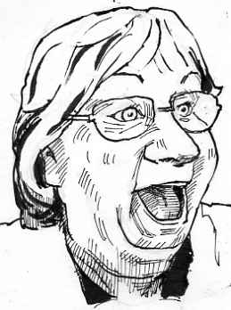 笑い顔斜方向像イラスト 52歳女コーカソイド ペン画で人物表情たまに